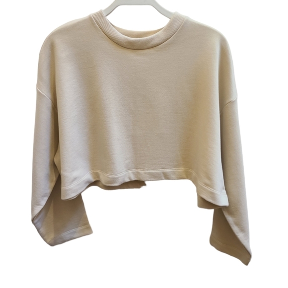 NWT Oak and Fort (Oak Refined) Organic Cotton Cropped Sweater in Oatmeal Size XS - Picture 3 of 11